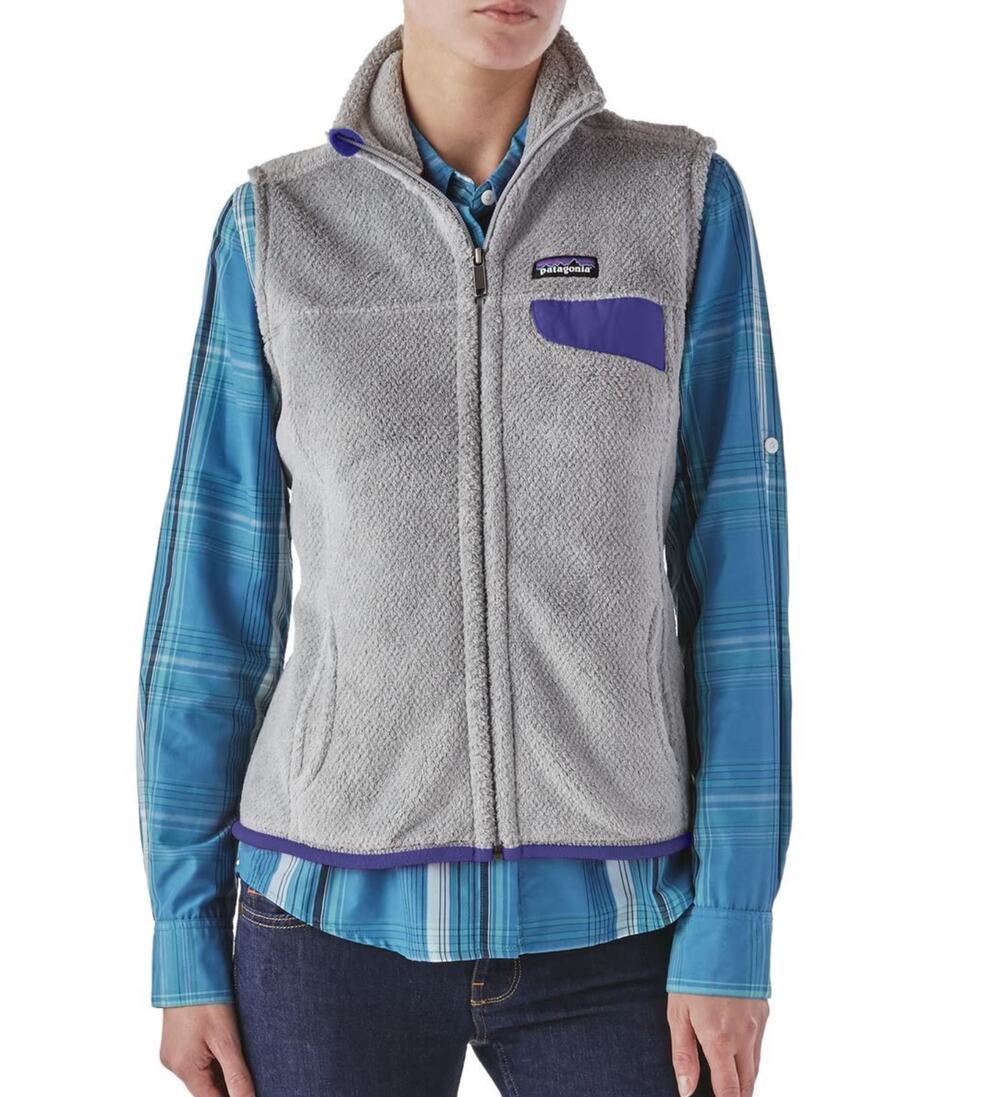 Patagonia Re-Tool Vest Womens M Gray Purple PolarTec Fleece Zip Hiking Outdoor